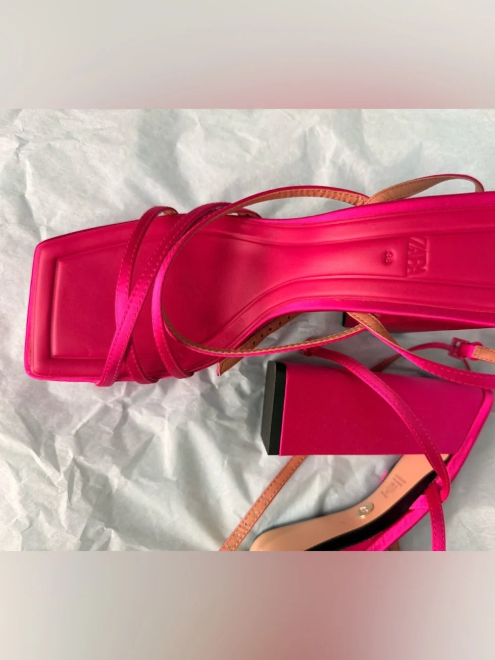 Zara NEW Hot Pink Strappy Block Heel platform Sandals - Picture 3 of 6